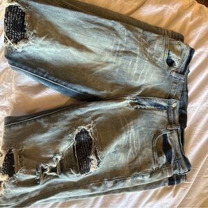 AMIRI Light Blue black bandana Distressed Relaxed Pants